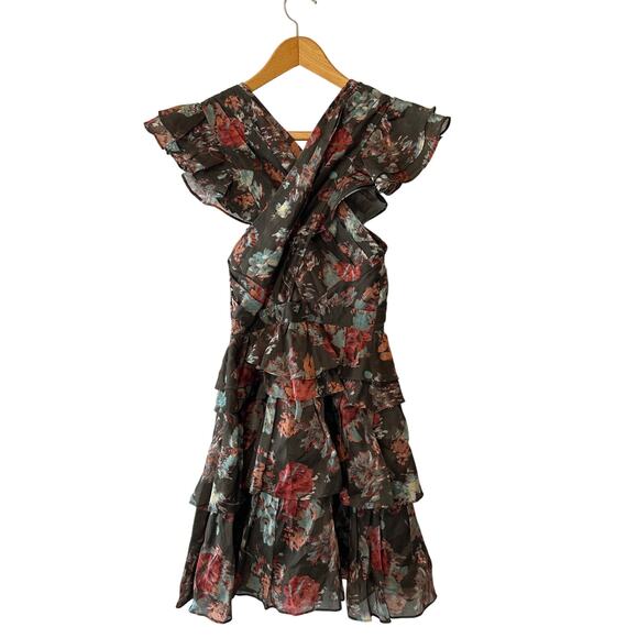 Ulla Johnson Sarafina Silk Blend Floral Print Ruffle Mini Dress in Fern Size 0 - Picture 6 of 9